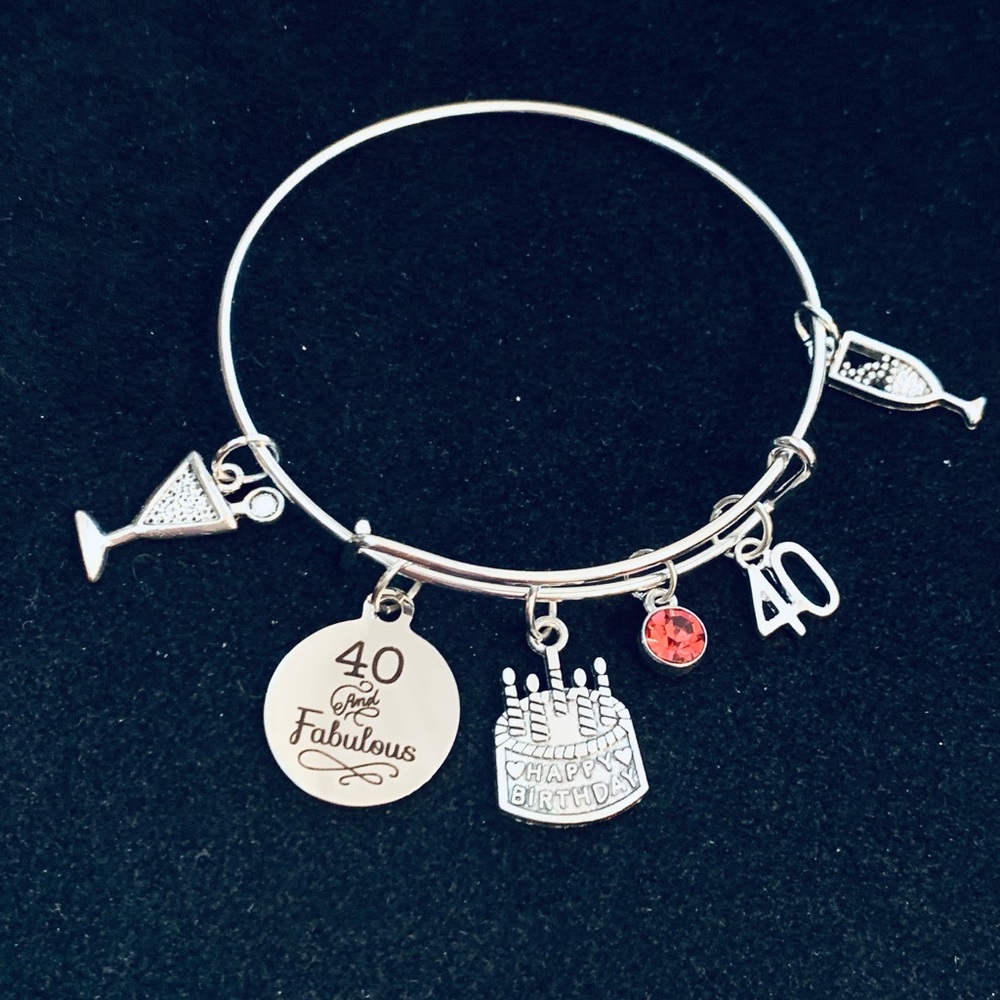 “40 and Fabulous” milestone birthday bangle bracelet personalized
